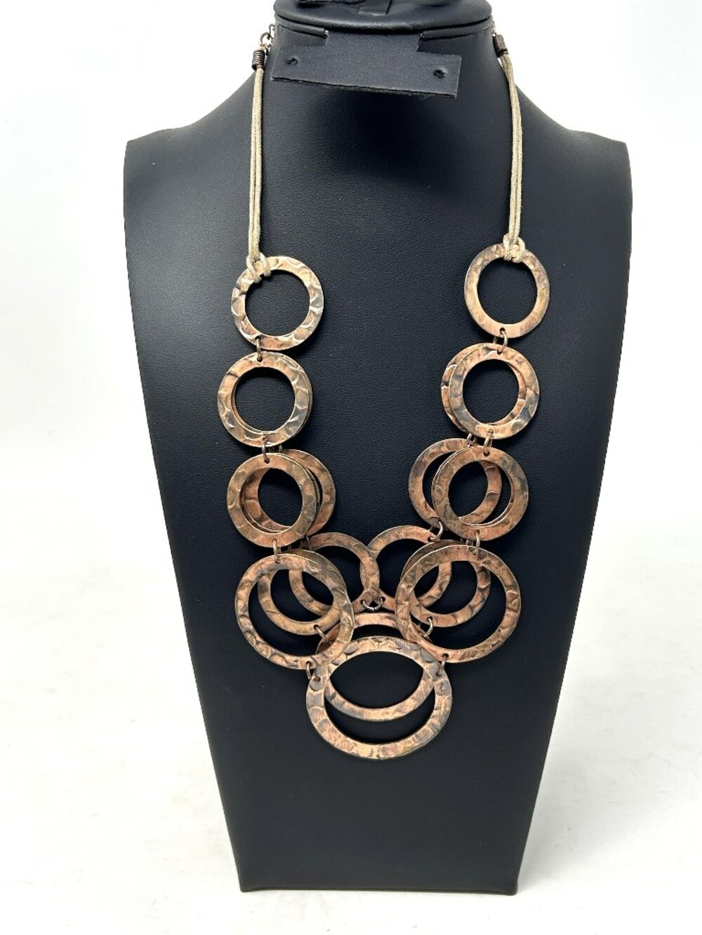 Circle Necklace Woman’s 18” Copper Look 3 Strand Graduated Discs 39g